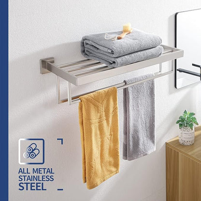 KOKOSIRI Towel Rack 20 Inches Bathroom Towel Shelves with Double Towel Bars SUS304 Stainless Steel Wall Mounted, Brushed Nickel B6003BR-L20