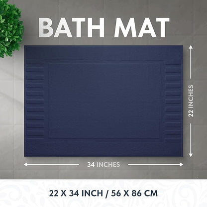 White Classic Luxury Bath Mat Floor Towel Set - Absorbent Cotton Hotel Spa Shower/Bathtub Mats [Not a Bathroom Rug] 22"x34" | 2 Pack | Navy Blue