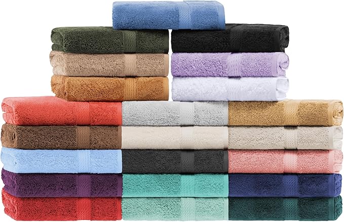 BNM Egyptian Cotton Heavyweight Towels, Ideal For Bathroom, Shower, Spa, Hotel, 800 GSM, Face/ Washcloths, Hand Towels, Bath Towels, Highly-Absorbent, Luxury Basics, 9 Piece Towel Set, Tea Rose Pink