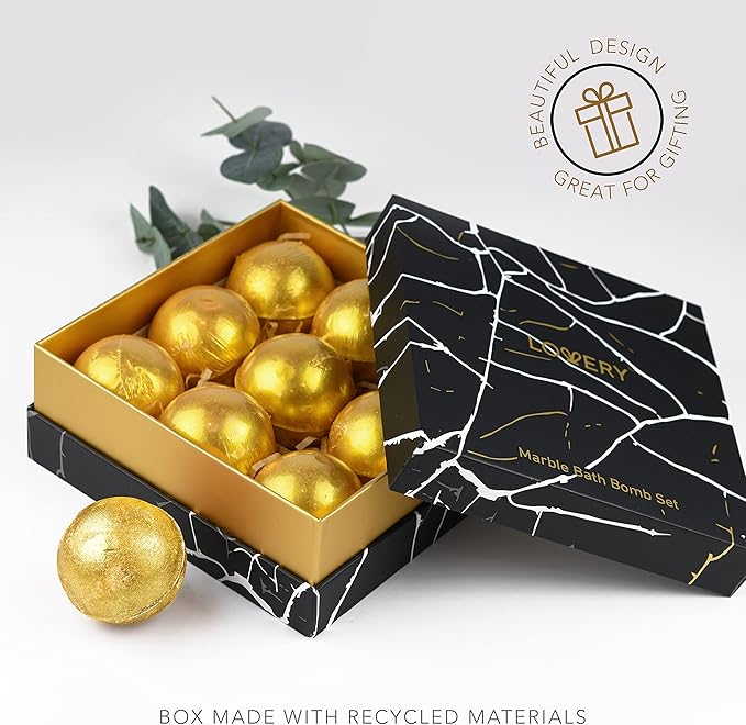 Christmas Gifts, 24K Gold Bath Bombs Set, Deluxe Marble Bath Bomb Gift Set, 9 Bath Bombs for Women & Men, Perfect for Bubble & Spa Bath, Natural Scents, Vanilla Coconut, Lavender, Jasmine & More