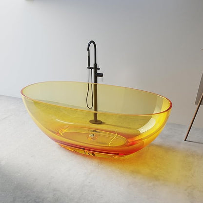 Solid Surface Freestanding Bathtub 61", Modern Oval Shape Soaking Tub, Stone Resin Stand Alone Bathtub with Drain & Integrated Slotted Overflow Transparent Orange AMFS303-1550-Orange