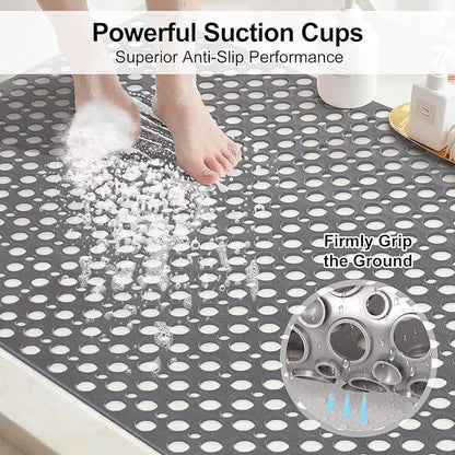 Anti Slip Shower Mat with Suction Cups,31.5x47.2 Inch Quick Drain TPE Non Slip Shower Mats for Inside Shower,Large Bath Mat for Shower Soft on Feet, Easy to Dry&Cut Machine Washable