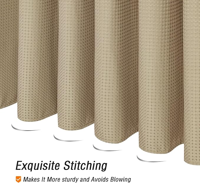 Gibelle Beige Shower Curtain, Waffle Weave Textured Fabric Shower Curtain for Bathroom - Soft Cloth & Hotel Spa Luxury, Water Repellent, Machine Washable, 72X72, Beige