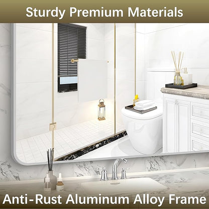 Arched Wall Mirror for Bathroom, 36"x48" Silver Arch Bathroom Mirror, Wall Mounted Mirror, Silver Vanity Wall Mirror w/Metal Frame for Bedroom, Entryway, Living Room, Vertically Hanging