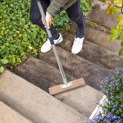 Stainless Steel Wire Scrub Brush with Long Handle for Deck, Concrete, Patio Floor Cleaning, 59'' Heavy Duty Stiff Metal Bristle Scrubber Broom for Outdoor Moss Removal