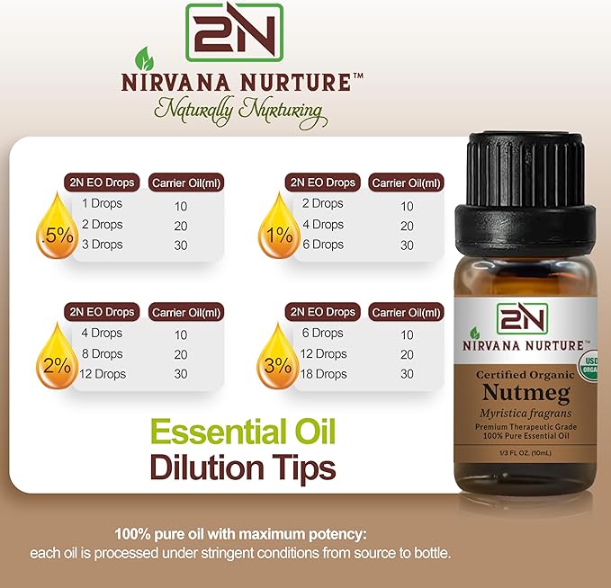 Nutmeg Essential Oil USDA Certified Organic, 100% Pure Natural Premium Grade, Undiluted