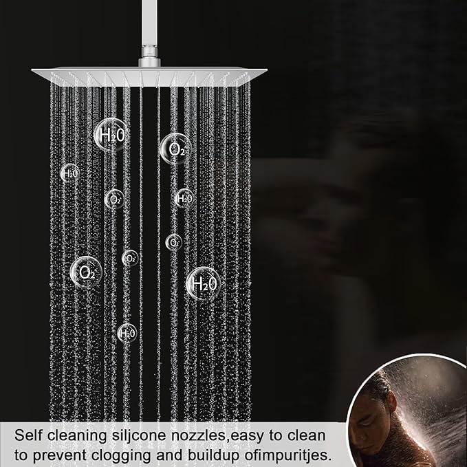 Shower System Brushed Nickel Shower Faucet Set, Digital Tempreature Display Shower Faucet with 12 inch Ceiling Mount and 8 inch Wall Mount Shower Head, with 6 PCS Body Jet, Handheld Spray