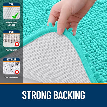 OLANLY Bathroom Rugs Sets 2 Piece, Soft Absorbent Chenille Bath Mats and U-Shaped Contour Toilet Mat Area Rug Set, Machine Washable Bath Carpet, Home Decor Accessories(36"x24"+24"x20", Teal)