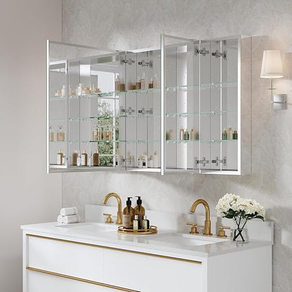 WELLFOR 48" x 30" Rectangle Medicine Cabinet Mirror, Surface Mount or Recessed Medicine Cabinet with Tempered Mirror, Anodized Chrome Aluminum Frame, Bathroom Mirror with Storage