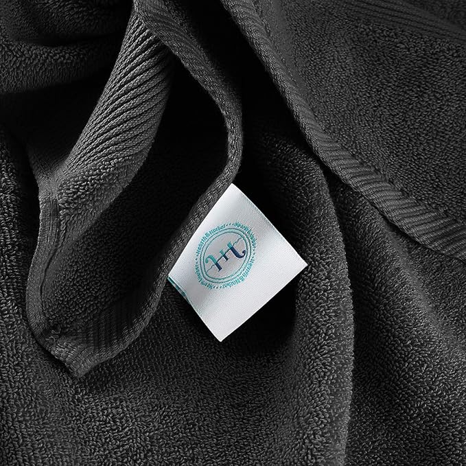 Hearth & Harbor Bath Towels for Bathroom - 100% Ring Spun Cotton Luxury Bathroom Towels - Ultra Soft & Highly Absorbent, Bath Towels Set of 6 - Black