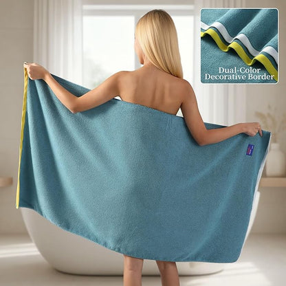 REDKISS 6 Pack Cotton Towel Set with Luxury Embellished Border, 600 GSM Ultra Soft & Highly Absorbent Bath Towels Set with 2 Bath, 2 Hand, 2 Washcloths for Bathroom, Gym, Spa, Hotel, Sky Blue