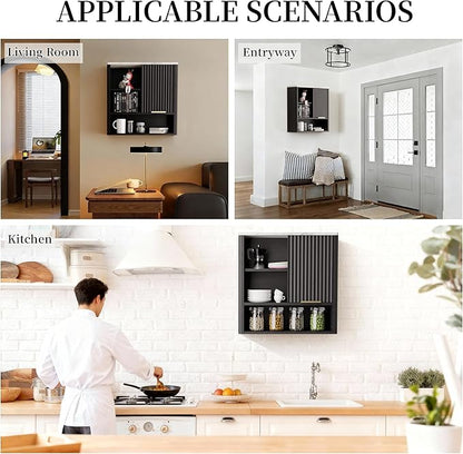 24” Bathroom Wall Cabinet, Modern Wood Medicine Cabinet with Adjustable Shelves, Above Toilet Storage Organizer for Kitchen, Living Room,Laundry Room,Black