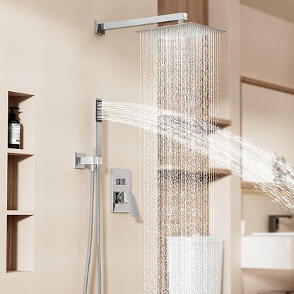 KES Chrome Shower Faucet Set, Shower System 12 Inch Rain Shower Head with Handheld Spray, cUPC Pressure Balance Valve and Trim Kit
