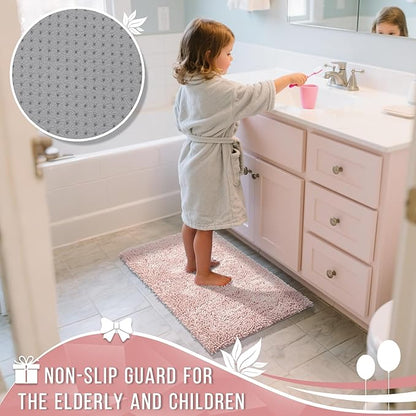 Yimobra Chenille Bathroom Rugs Non Slip, Extra Thick Soft Absorbent Bath Rug 31.5x20 Inch, Machine Washable Quick Dry Bath Mat for Bathroom Floor, Tub and Shower, Home Decor Accessories, Pink