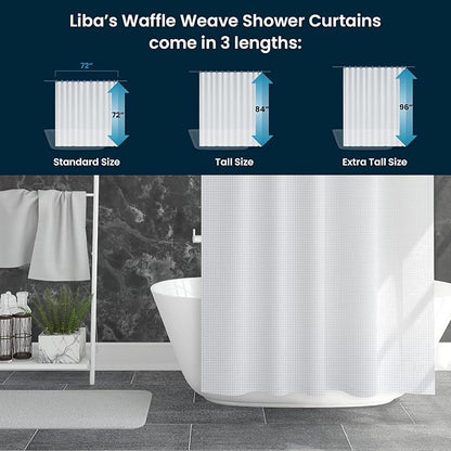 LiBa Waffle Weave Fabric White Shower Curtain, 72 W x 72 H Water Repellent & Heavyweight, Hotel Quality & Cloth Linen Shower Curtains Set and for Bathroom