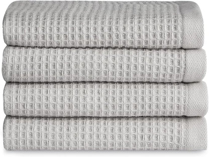 Cozy Earth Waffle Washcloths - 60% Cotton 40% Viscose from Bamboo Washcloths 13 x 13 Inches - Soft & Absorbent Terry, Reversible Mini Textured Waffle & Weave Pattern - 4 Pack