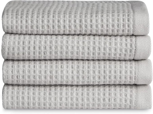 Cozy Earth Waffle Washcloths - 60% Cotton 40% Viscose from Bamboo Washcloths 13 x 13 Inches - Soft & Absorbent Terry, Reversible Mini Textured Waffle & Weave Pattern - 4 Pack