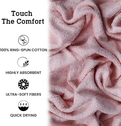 Casa Lino Bath Towel Set of 8 (2 Bath Towels, 4 Wash Cloths & 2 Hand Towels for Bathroom) - 100% Cotton - Highly Absorbent & Quick Dry - Guest Room Essentials for Bathroom Set - (Blush Pink)