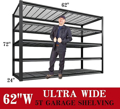 62" W x 24" D x 72" H Garage Shelving Heavy Duty Metal Shelving 3500LBS Storage Shelves Adjustable Metal Shelves for Storage Industrial Garage Shelves for Warehouse Basement (5T 72*62*24)