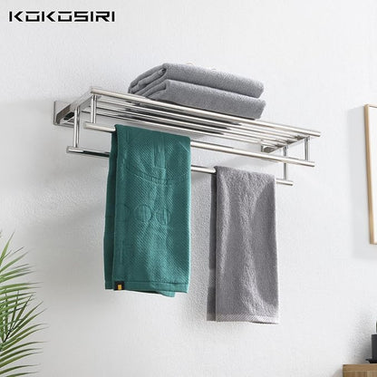 KOKOSIRI Bathroom Towel Rack Towel Holder 20 Inch Towel Shelf with Double Towel Bars Wall Mounted SUS 304 Stainless Steel, Polished Chrome, B6005CH-L20