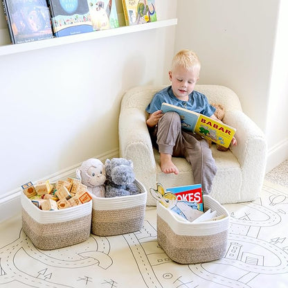 NaturalCozy Storage Cubes 9”x9”x7”Cotton Rope Woven Baskets for Organizing 3-Pack | 9 Inch Cube Storage Bin | Small Basket for Shelf Nursery, Pantry, Decorative Plant, Bathroom Closet, Toy Gift