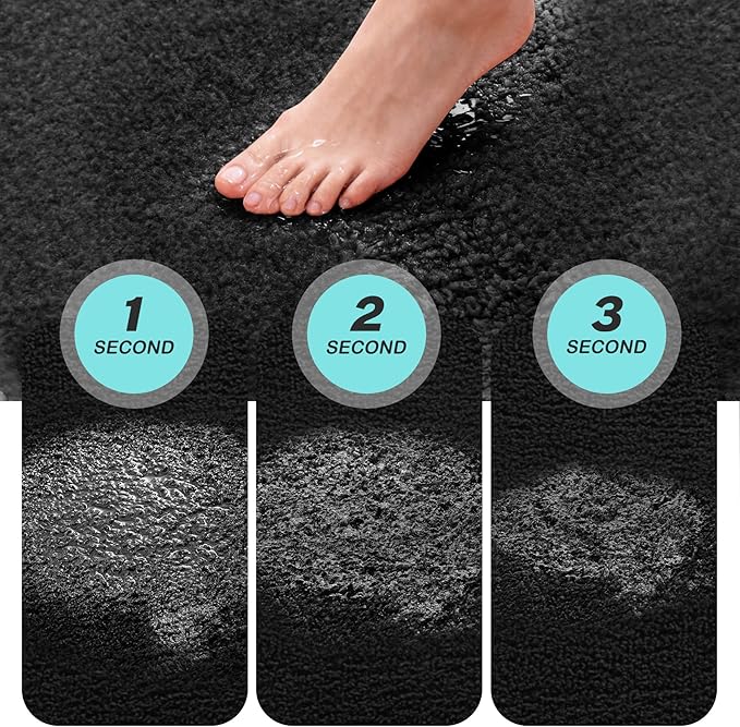 Kmson Bathroom Rugs Mat, 20"x32" Ultra Soft Washable Shaggy Chenille Bath Rugs, Non-Slip Fluffy Thick Water Absorbent Microfiber Mat for Bathtub, Sink and Shower, Black