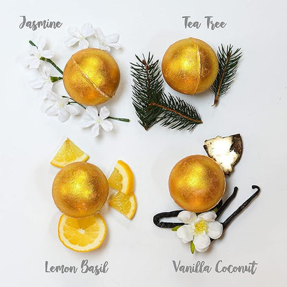 Christmas Gifts, 24K Gold Bath Bombs Set, Deluxe Marble Bath Bomb Gift Set, 9 Bath Bombs for Women & Men, Perfect for Bubble & Spa Bath, Natural Scents, Vanilla Coconut, Lavender, Jasmine & More