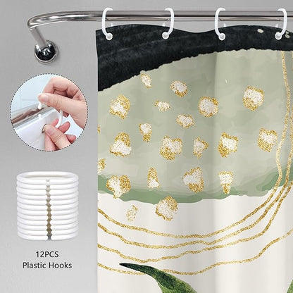 Grey Green Boho Shower Curtain 72Wx78H Long Tropical Palm Leaves Abstract Modern Bohemian Minimalist Gold Leaf Mid Century Bathroom Decor Botanical Bath Curtain Fabric Polyester 12 Pack Hooks