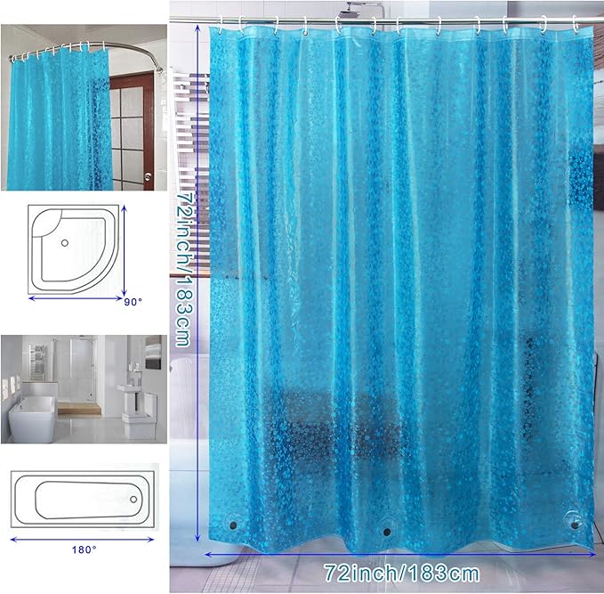 Bostofy Waterproof Shower Curtain Liner 8G EVA Thick Shower Curtain with Heavy Duty 3 Bottom Magnets, Shower Liner for Shower Stall, Bathtubs, 3D Pebble Pattern, 72 x 72,12 Hooks