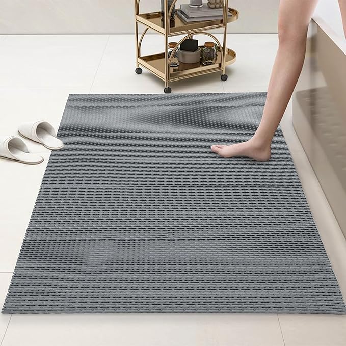 HOMBYS 35 x 24 Extra Large Shower Mat for Shower Stall Tub, Non Slip Bath Mat Bathroom Accessories, PVC Mats for Shower and Bathroom, Quick Drying, (Gray, 35"x24")