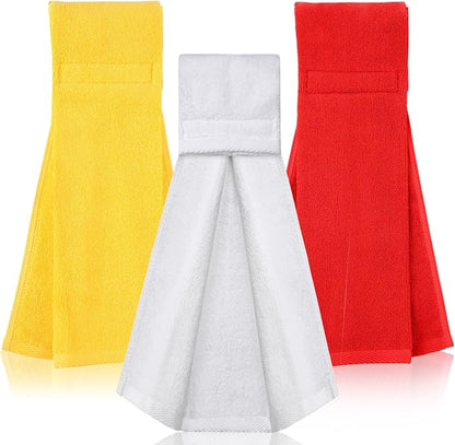Shimeyao 3 Pcs Cotton Sports Football Towel with Closure Pitching Football Sweat Towel for Sports Gym Men Women Accessories(Yellow, White, and Red, Various)
