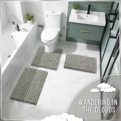 Yimobra Bathroom Rugs Non Slip Washable - Ultra Soft Absorbent Chenille Bath Mat, Quick Dry Shaggy Floor Carpet for Tub Shower, Sand Home Decor Accessories, 24x17 Inch