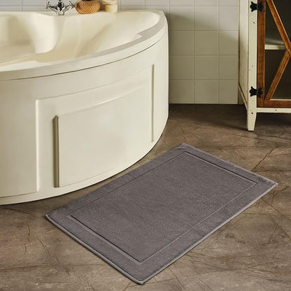 Hawmam Linen Cool Grey Bath Mats, 21 x 34 inches, Pack of 2-100% Ring Spun Cotton,[Not a Bathroom Rug] Banded Design, Highly Absorbent, Machine Washable for Bathroom Floor Towel