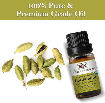 Cardamom Essential Oil USDA Certified Organic, 100% Pure Natural Premium Grade, Undiluted