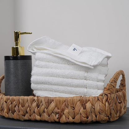 Tens Towels Pack of 24 Washcloths, 12 x 12 Inches, Lighter Weight, Quick to Dry, Super Soft & Absorbent, Gentle Face Towels, Hotel Quality, Perfect for Bathroom, Gym, Spa (White, 24 Pack)