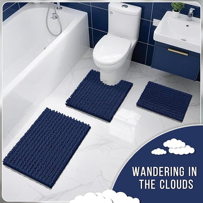 Yimobra Bathroom Rugs Non Slip Washable 32x20 Inch - Ultra Soft Absorbent Chenille Bath Mat, Quick Dry Shaggy Floor Carpet for Tub Shower, Navy Blue Home Decor Accessories