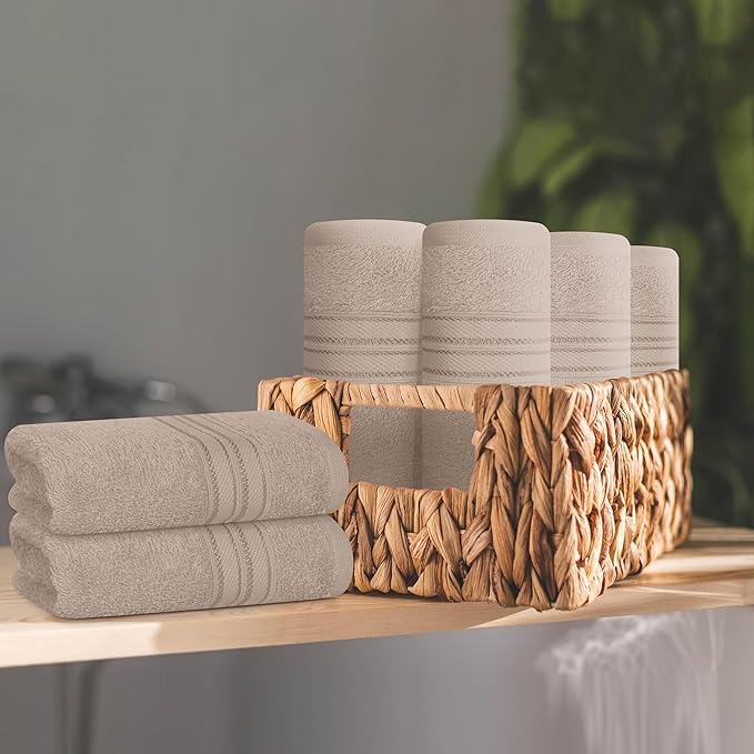 BOUTIQUO Ultra Soft Cotton Washcloths, Contains 12 Piece Face Cloths 12x12 inch, Ideal for Everyday use Face Towels, Compact & Lightweight Multi Purpose Washcloths - Tan
