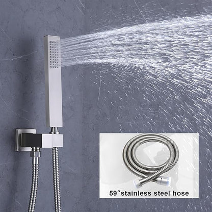 Brushed Nickel Shower Faucet Set with 6 PCS Body Jet, 16X24 inch Ceiling Mount Shower Head(Rainfall&Waterfall Mode), Handheld Shower, with Digital Temperature Display Function