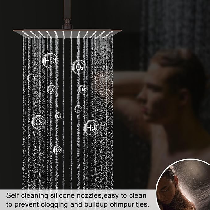 Oil Rubbed Bronze Digital Display Shower System with 12 inch Ceiling Mounted Shower Head and Wall Mounted Two Shower Head(8 inch), with Handheld Shower