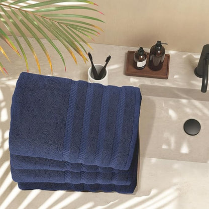 Hearth & Harbor Bath Towels for Bathroom - 100% Ring Spun Cotton Luxury Bathroom Towels - Soft & Highly Absorbent 4 Bath Towels, Navy