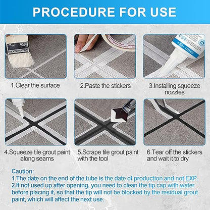 8Oz Black Waterproof Caulk & Seal Silicone Sealant, Wadities Tile Grout Repair Kit with Grout Remove Scraper, Shrink & Crack Proof for Bathroom, Shower, Kitchen, Floor (4Oz, Pack of 2)