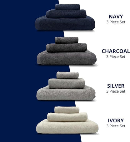 Lincoln & Palm 3 Piece Turkish Towels Set, Thick, Soft, Plush 700 GSM Spa & Hotel Quality, Silver Infused SILVERbac | Bath 58x30, Hand 30x16, Face Wash Cloth 13x13 (3 Piece Towel Set, Silver)