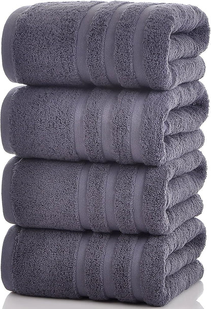 Cotton Bath Towel – Large 30x60 Inches, Soft, Thick & Absorbent Towel for Bathroom, Spa, or Home Use (Gray, 4 Pack – 30"x60")