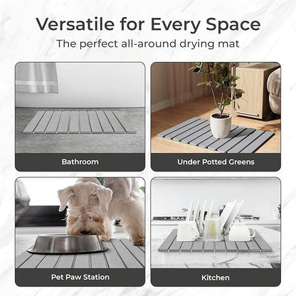 Stone Bath Mat | Extra Large 23.6 X 15.5 Foldable Diatomaceous Earth | Quick Drying Bath Mat | Non Slip Super Absorbent Bathroom Floor Mat | Fast Drying Water Absorbing Stone
