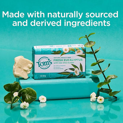 Tom’s of Maine Moisturizing Natural Beauty Bar Soap For Women and Men, Fresh Eucalyptus, 5 oz Bar (Pack of 6)