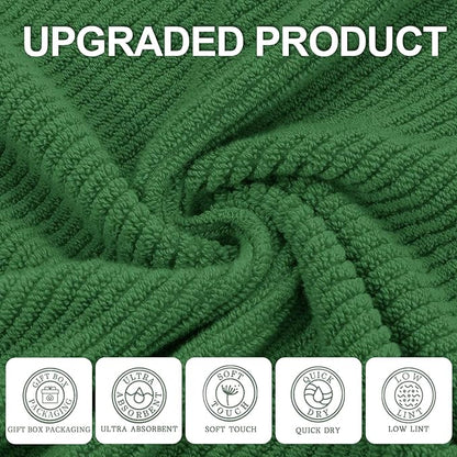 Green Hand Towels for Bathroom (4PC, Large 18"x28") - 100% Cotton | Quick Dry | Light Weight | Thick | Soft | Absorbency, Hand Towels for Showering, Bathroom Essentials Set, Hunter Green