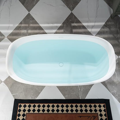 WOODBRIDGE 67" L x 32-5/8" W Luxury Contemporary Solid Surface Stone Resin Freestanding Bathtub in Matte White