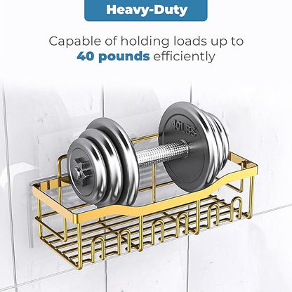 Fab Glass and Mirror 5-Pack Shower Caddy, Gold - Shower Organizer & Shelves for Efficient Storage, Bathroom Caddy for Wall Organizer, Durable Showers Wall Caddy