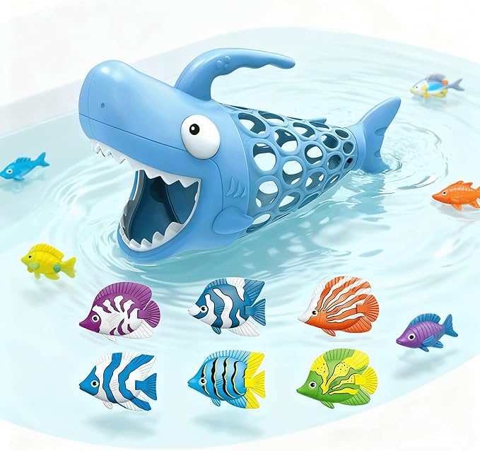 6-in-1 Shark Fishing Bath Toy for Kids - Ultimate Pool & Bathtub Fun with 1 Big Shark & 6 Colorful Fish | Educational & Durable Toy for Boys & Girls Ages 6+