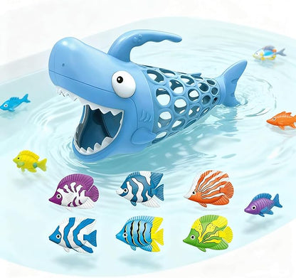 6-in-1 Shark Fishing Bath Toy for Kids - Ultimate Pool & Bathtub Fun with 1 Big Shark & 6 Colorful Fish | Educational & Durable Toy for Boys & Girls Ages 6+